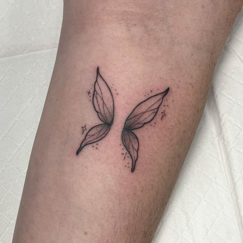 Tiny Fairy Wings Tattoo, Line Work Fairy Tattoo, Delicate Wings Tattoo, Fine Line Fairy Wing Tattoo, Simple Fairy Wings Tattoo, Fairy Wings Tattoo Arm, Fairy Wing Tattoos Small, Fairy Tattoo On Arm, Small Fairy Wings Tattoo