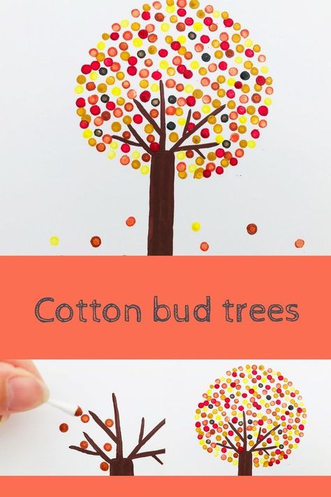 A fun kids craft using cotton buds to build up a picture in dots. It also teaches children about the concepts of pointillism, used by some of the great artists like Pissaro and Van Gogh. Australia Day Craft Preschool, Trees For Kids, Bee Pictures, Fall Arts And Crafts, Weekend Crafts, Easy Fall Crafts, Cotton Buds, Fall Crafts For Kids, Autumn Crafts