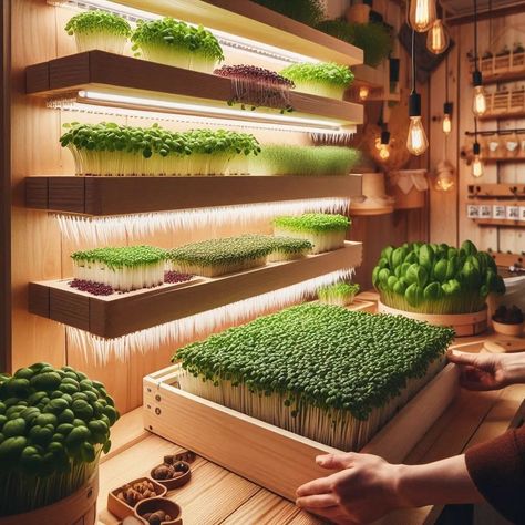 Growing Your Own Microgreens: A Beginner’s Guide to Indoor Microgreen Gardening... #diy #selfreliance #selfsufficiency More at https://kampcircle.com Microgreens Aesthetic, Microgreen Business, Microgreens Growing Indoor, Microgreens Garden, Aquaponics Greenhouse, Indoor Farming, Micro Greens, Growing Microgreens, Supermarket Design