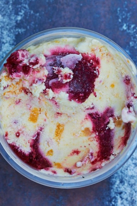 Peach Melba Ice Cream - Because I need more reasons to have peach schnapps and chambord on hand.... Peach Melba Ice Cream, Frozen Deserts, Currant Jelly, Bread Display, Tiny Cooking, Peach Melba, Peach Ice Cream, Raspberry Sauce, Frozen Foods