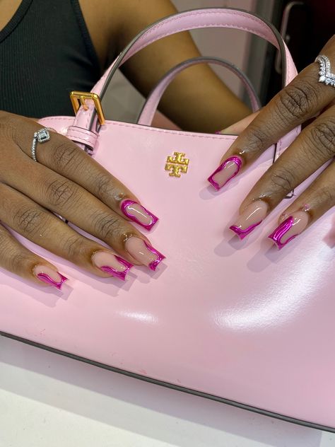 Pink 3d Chrome Nails, 3d Chrome Nails Short, Chrome Short Square Nails, 3d Nail Designs Square, Square 3d Nails, Pink Chrome Nails Square, Short Chrome Nails Designs, Pink Nail Designs Square, Short 3d Nails