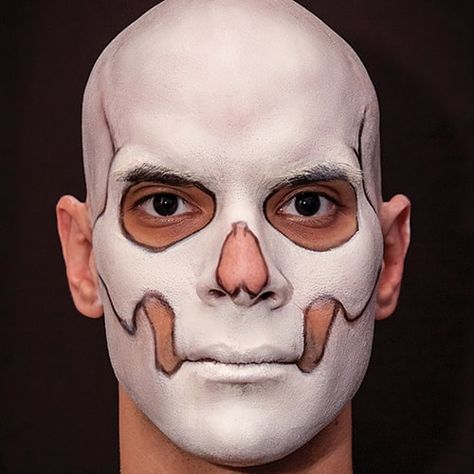 Skull Kit Instructions – Graftobian Make-Up Company Skull Makeup Men Tutorials, Day Of The Dead Face Paint Men, Skull Face Makeup Men, Skull Makeup Beard, Halloween Makeup For Men With Beards, Esqueleto Makeup, Skull Makeup Men, Halloween Men Costumes, Easy Skull Makeup