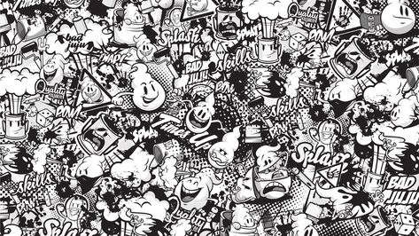 Black And White Graffiti, White Graffiti, Doodle Background, Graffiti Tattoo, Graffiti Wallpaper Iphone, White Figures, Graffiti Doodles, Black And White Cartoon, Graffiti Cartoons