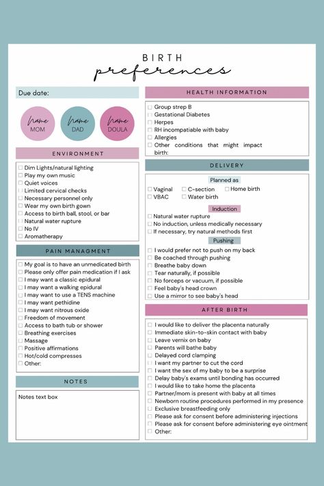 This simple birth plan template takes care of all the overwhelming amount of research and planning in preparation for your birth so you can relax and enjoy your pregnancy. The minimalist, easy to fill out template is editable through the free app, Canva, which gives you access to edit anything from text boxes and color options, to even design elements and graphics on your desktop computer or mobile device. Natural Birth Plans, Birth Plan Template Printables Free, Simple Birth Plan, Birth Plan Examples, Birth Plan Printable, Natural Birth Plan, Birth Plan Checklist, Birth Plans, Natural Birthing Plan