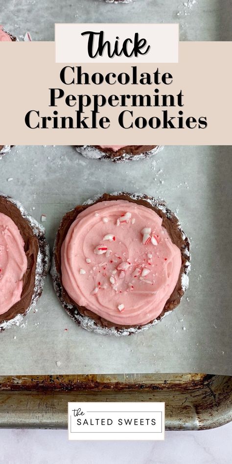 Peppermint Filled Cookies, Chocolate Crinkle Peppermint Cookies, Chocolate Mint Crinkle Cookies, Krinkle Christmas Cookies, Peppermint Crinkle Cookies Recipe, Chocolate Peppermint Crinkle Cookies, Peppermint Crinkle Cookies, Peppermint Chocolate Cookies, Christmas Crinkle Cookies