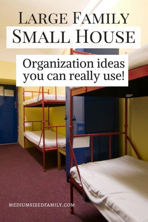 Large family, small house. You can solve this problem using these organization ideas for your living spaces! Large Family Kitchen Ideas, Creating More Space In A Small House, Large Family Storage Ideas, Large Family Bedroom Ideas, Large Family In Small House, Small House Large Family, Big Family Organization Ideas, Grandkids Bedroom At Grandmas Ideas, Creating Storage In Small House