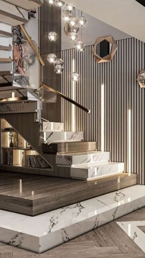 Stairs Wall Design Modern, Staircase Wall Design Modern, Stairs Wall Design, Staircase Wall Design, Luxurious Staircase, درج السلم, Staircase Interior Design, Luxury Staircase, Staircase Design Modern