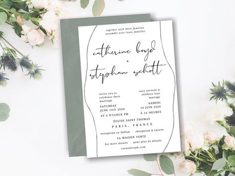 Your Complete Guide to Bilingual Wedding Invitations Bilingual Wedding Invitation, Lds Wedding Invitations, Vintage Style Wedding Invitations, Wedding Invitation Layout, Wedding Celebration Invitation, Sample Wedding Invitation Wording, Free Printable Wedding Invitations, Bilingual Wedding, Married Af