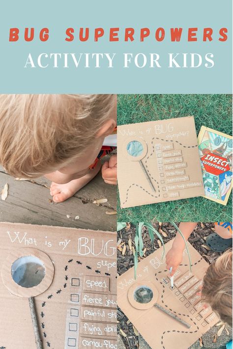 Bug Superpower Activity Bug Activity, Repurposed Cardboard, Preschool Skills, Bug Activities, Outdoor Learning Activities, Homeschool Nature Study, Early Childhood Activities, Physical Activities For Kids, Screen Free Activities