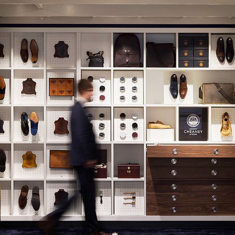 CK Designs New Retail Concept for Joseph Cheaney's Jermyn Street Flagship Store Shoe Store Design, Suit Stores, Custom Shoes Diy, Store Window Displays, Window Display Design, Gentlemans Club, Retail Concepts, Leather Store, Showroom Design