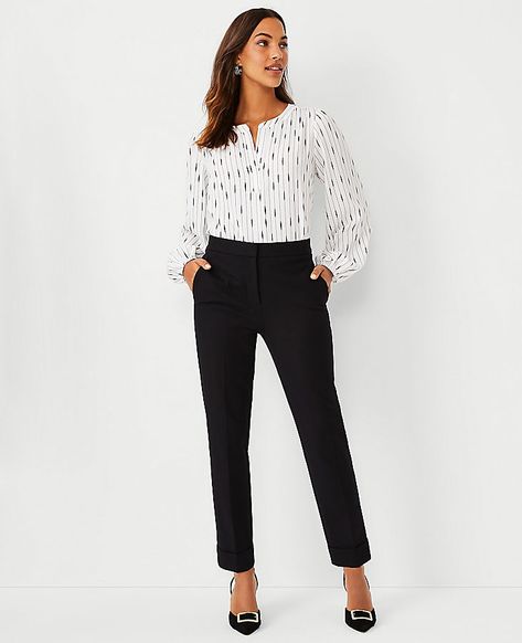 Formerly known as the ankle pant, instantly streamline your style with a lean leg and ankle grazing crop. Front zip with hook-and-bar closure. Front off-seam pockets. Back besom pockets. Shop all Eva pants,Leg Shape:Leg Shape: Slim – a slim leg that's slightly cropped for perfect proportions,Rise:High rise: sits 1/2" to 1" below natural waist,Imported:Imported,Fit:Regular fit: lean through the hip and thigh,Length:Hits at ankle: 30" inseam with 14 1/2" leg opening,Fabrication:92% Cotton, 8% Spandex,Garment Care:Machine Washable The Tall High Rise Eva Ankle Pant by Ann Taylor Size regular - 8 Black Women's Regular, Slim, Pants, 92%, Cotton, 8%, Spandex, Machine, Washable Navy Pants Outfit, Professional Capsule Wardrobe, Cute Business Casual, Work Hair, Lean Legs, Tan Woman, Tall Pants, Work Style, Ankle Length Pants