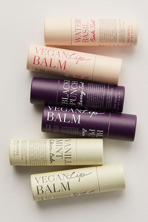 Free People Vegan Lip Balm at Free People in Pink Natural Skin Care Packaging, Beauty Label Design, Lip Balm Packaging Ideas, Makeup Packaging Ideas, Lip Balm Photography, Lip Balm Design, Lip Balm Tube Packaging, Lip Balm Aesthetic, Paper Tube Packaging