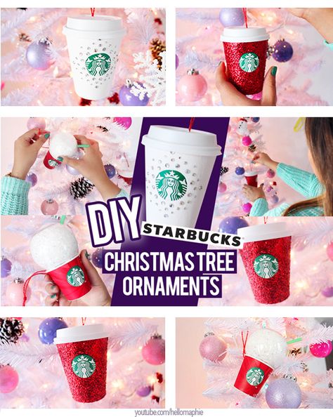 Make your own STARBUCKS CHRISTMAS TREE ORNAMENTS Re-Using the cups of your hot drinks! Starbucks Christmas Ornaments Diy, Starbucks Christmas Tree Ideas, Diy Starbucks Ornaments, Mini Starbucks Tree, Coffee Theme Christmas Tree, Coffee Themed Christmas Tree, Starbucks Centerpiece, Paper Projects For Kids, Starbucks Christmas Tree