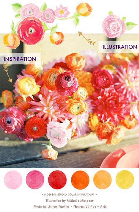 Summer wedding colors| Red Pink Orange Yellow | Mospens Studio Orange And Pink Wedding, Snapdragon Flowers, Wedding Colors Red, Flower Guide, Summer Wedding Colors, Rose Orange, Orange Wedding, Wedding Color Palette, Yellow Wedding