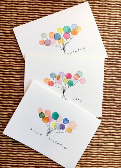 Joululahjat Diy, Kartu Ulang Tahun Diy, Postcard Ideas, Hadiah Diy, Balloon Card, Painted Cards, Happy Birthday Cards Diy, Cards Homemade, Watercolor Hearts