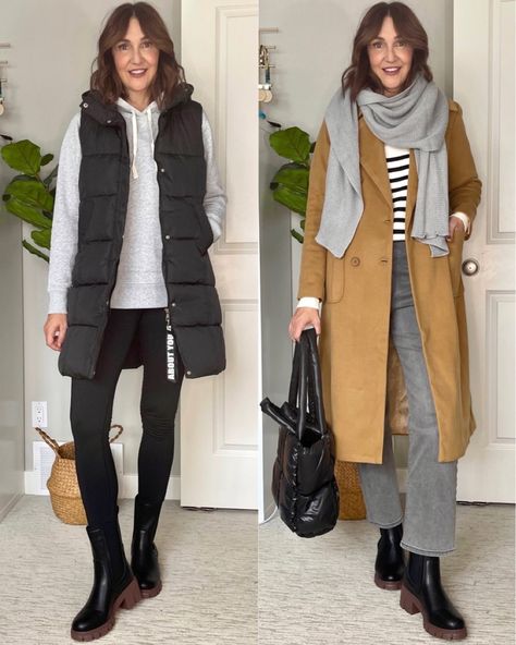 Womens Long Puffer Vest Outfits, Puffer Sweater Vest Outfit, Long Puffer Vest Outfit Winter, Outfits With Long Puffer Vests, Long Quilted Vest Outfit, How To Style Long Puffer Vest, Puffer Vest Outfit 2023, Long Puffy Vest Outfit, Long Puffer Vest Outfits For Women