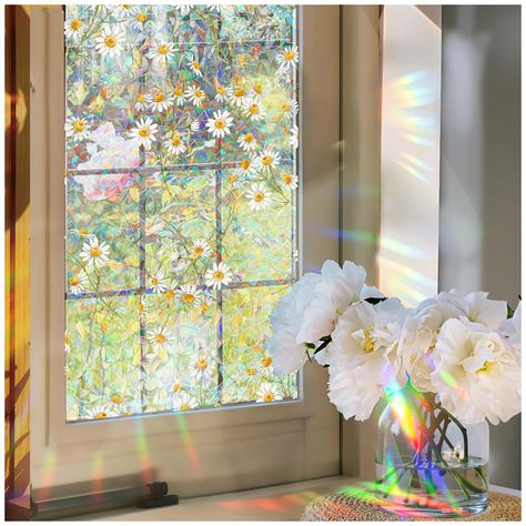 PRICES MAY VARY. ✅【Attractive Design, Stylish Decoration】Transform your plain windows into a stunning focal point with the SnowSky Window Privacy Film. Featuring a beautiful daisy rainbow design, this decorative window cling adds a touch of elegance and style to any space. ✅【Privacy Meets Decoration】Enjoy the best of both worlds with this window film. Not only does it provide privacy by obscuring the view from outside, but it also adds a decorative element to your windows. Let in natural light w Stained Glass Decals, Bath Bedroom, Window Privacy Film, Rainbow Window, Frosted Window Film, Stained Glass Window Film, Privacy Window, Office Window, Pvc Windows