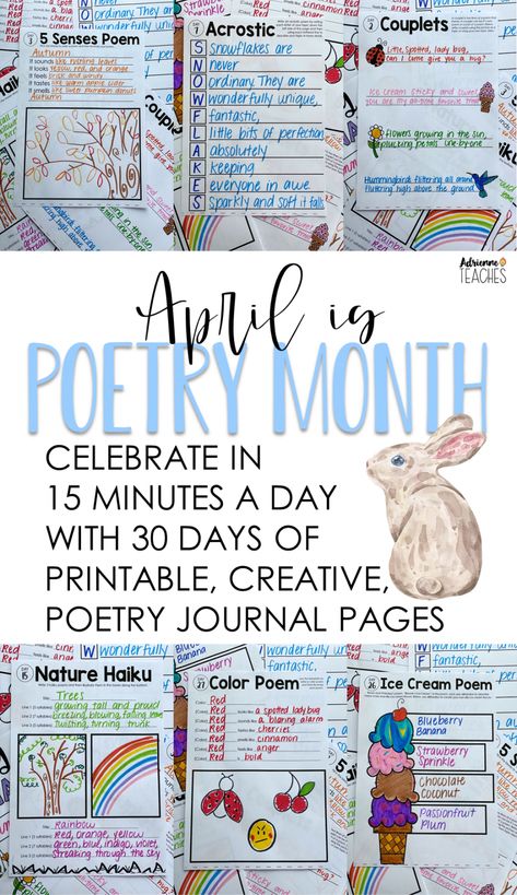 3rd grade National Poetry Month poetry journal for kids Poetry Activities Elementary, 5th Grade Poetry, Poetry Portfolio, Poetry Month Activities, Elementary Poetry, Poetry Lesson Plans, Month Journal, Poetry Projects, Reading Poems