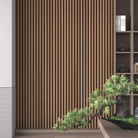 e-Joy 24" x 94.5" 3D Wall Panel (1-pack) & Reviews | Wayfair Walnut Wood Wall Panel, Textured Wood Wall Panels, Bedroom Panel Wall Ideas, Wood Slat Wall Bedroom Headboards, Wood Panel Decor, Wooden Panels Walls, Fluted Wood Panel, Wood Wall Bedroom, Acoustic Panels Ceiling