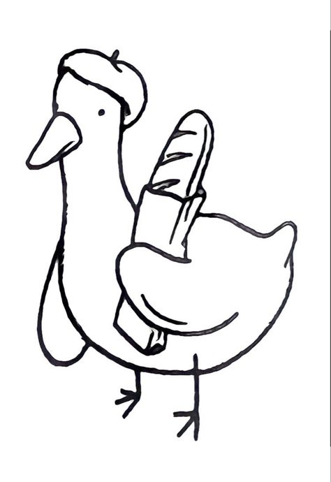 Cute Duck, Easy Art, Baguette, Black And White, White, Black, Art