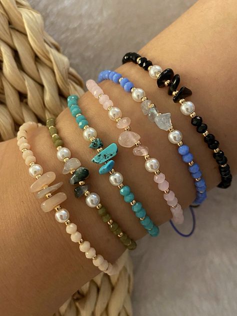 Black,Blue,Champagne,Pink,Lake Blue,Dark Green  Collar  Natural Crystal   Embellished   Women Fashion Jewelry Green Crystal Beaded Bracelets, Beaded Crystal Bracelets, Crystal Bracelet Ideas, Stone Bead Bracelets, Crystal Beaded Bracelets, Wrist Stack, Blue Champagne, Pink Lake, Champagne Pink