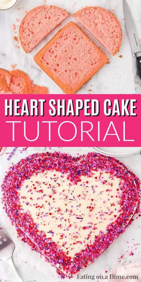 Easy Heart Shaped Cakes, Heart Shaped Cake Diy, Heart Cake Designs Birthday, Heart Shaped Cake Recipe, Heart Cake Ideas, Heart Cake Tutorial, Heart Cake Recipes, Heart Shaped Birthday Cake, Heart Birthday Cake