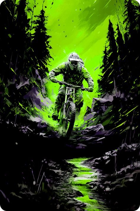 For those who loves downhill and the mix of black and green, this wallpaper design it's just for you! 🤘 Mtb Wallpaper, Decoration Nature, Motorbike Art, Green Bike, New Images Hd, Bike Illustration, Youtube Banner Design, Drawing Cartoon Faces, Film Photography Tips