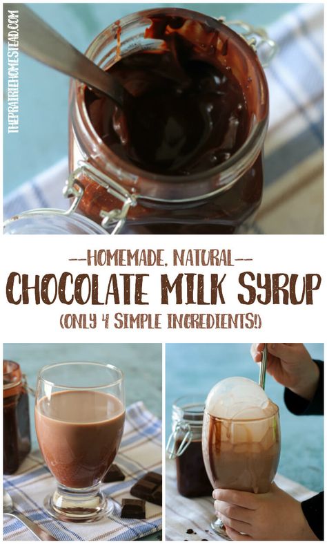 Homemade Chocolate Milk Syrup • The Prairie Homestead Chocolate Milk Syrup, Homemade Chocolate Milk, Healthy Chocolate Milk, Chocolate Syrup Recipes, The Prairie Homestead, Homemade Chocolate Syrup, Prairie Homestead, Milk Syrup, Homemade Syrup