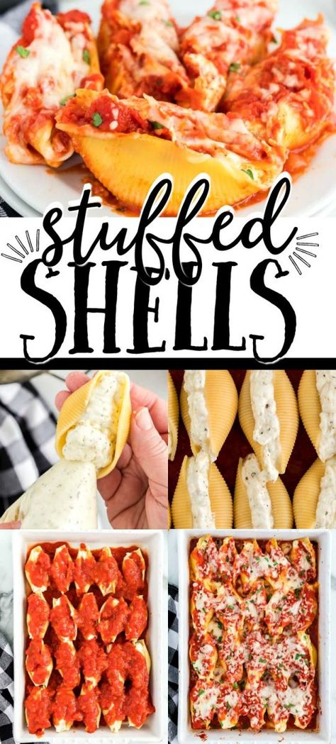 Big Italian Dinner, Family Dinner Italian, Quick And Easy Stuffed Shells, Big Stuffed Shells Recipes, Authentic Stuffed Shells, Stuffed Big Shell Pasta, Big Shells Pasta Recipes, Big Pasta Shells Recipes, Easy Dinners For Big Families