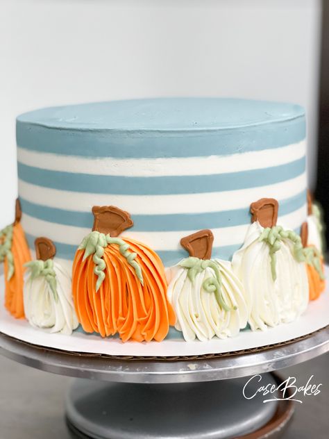 CAKES ARE FOR LOCAL PICK UP ONLY, CAKES CAN NOT BE SHIPPED. Enjoy our striped Pumpkin cake. 3 Layers filled with in house fresh buttercream and adorned with Buttercream pumpkin accents. 5" Feeds 8-10, 9" feeds 20-22 Pumpkin 1st Birthdays, Thanksgiving Cakes, School Cake, 4th Of July Cake, Cookie Cake Birthday, Baby Shower Cakes For Boys, Floral Cupcakes, Pumpkin Birthday, Fall Cakes