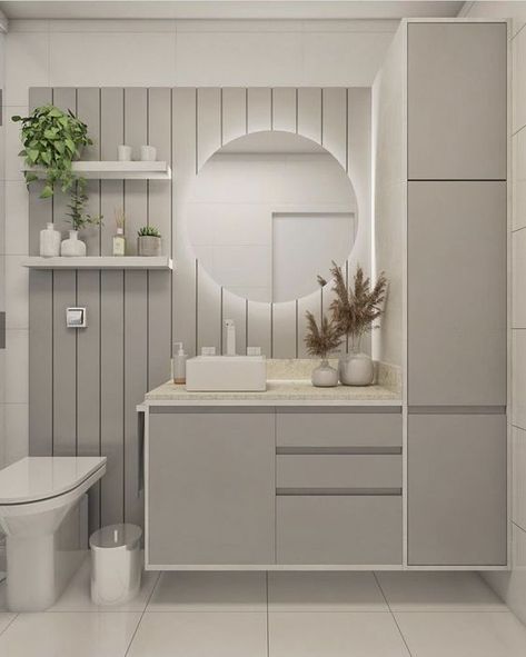 Floating Sink Vanity With Storage, White Bathroom Storage Cabinet, Minimalist Small Bathrooms, White Bathroom Storage, Bathroom Mirror Storage, Washbasin Design, Bathroom Inspiration Modern, Washroom Design, Bathroom Redesign