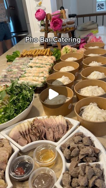 Clement Leung on Instagram: "Pho Bar Birthday Party for wifey ⬇️  Thank you to Dai, owner of QueenBee for preparing this amazing Pho Bar experience for @ramenwifeyy birthday. Dai prepared everything herself ❤️  Please message/DM @queenbeevieteatery if you are interested in Dai’s Vietnamese food catering service, and you are in the Greater Toronto Area (especially for larger events)  Unfortunately QueenBee Restaurant closed down due to a slow down in the restaurant business. The catering business is what Dai is now focussed on, her food is amazing, and she is looking for more business, so please do support if you are interested.  #phobar #pho #vietnamesefood #catering #supportsmallbusinesses #torontofood" Asian Food Buffet Party, Vietnamese Food Party Ideas, Asian Food Bar Ideas, Pho Birthday Party, Pho Dinner Party, Asian Food Party Ideas, Asian Party Food Platters, Wedding Food Asian, Pho Bar Party