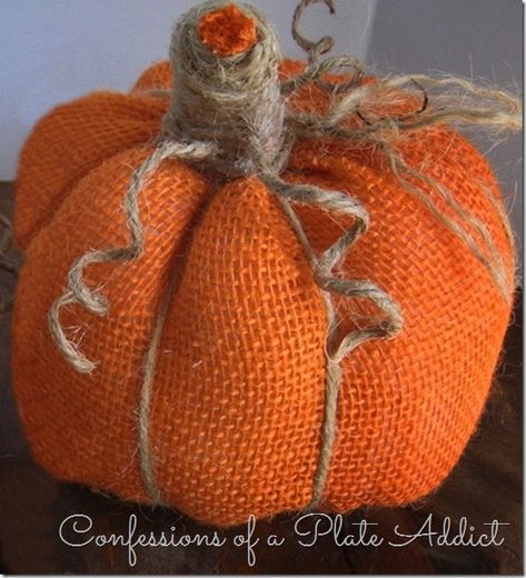 CONFESSIONS OF A PLATE ADDICT Easy Burlap Pumpkins Fall Candle Centerpieces, Dollar Store Fall Decor, Easy Diy Fall Decor, Easiest Burlap, Dollar Store Halloween Decorations, Burlap Pumpkins, Fall Leaf Garland, Easy Fall Decor, Dollar Tree Fall