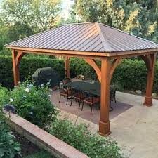 Gazebos with Hip Roof – DIY Backyard Cedar Pavilion, Cedar Patio, Patio Plan, Gazebo Plans, Pergola Diy, Black Roof, Outdoor Pavilion, Pergola Lighting, Metal Pergola