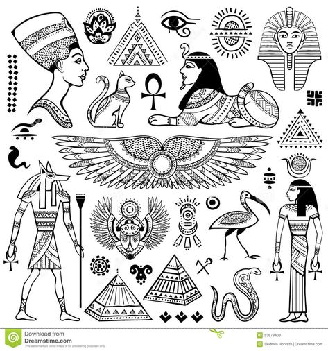 Set Of Vector Egypt Symbols Stock Vector - Illustration of ancient, icon: 53679403 Symbols And Their Meanings, Starověký Egypt, Egiptul Antic, Egypt Tattoo, Ancient Egypt Art, Egyptian Tattoo, 흑백 그림, Egyptian Symbols, Egypt Art