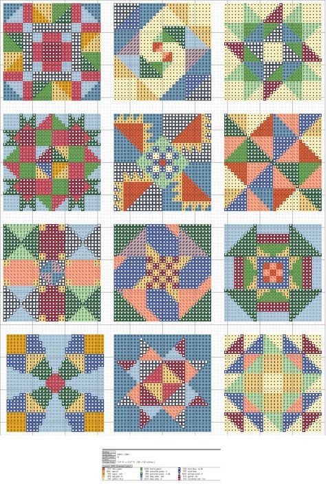 Free Cross Stitch Quilt Block Patterns... no color chart available, just use pattern chart as your color guide.. or choose your own colors... Cross Country Stitching Gallery.ru, Pola Kristik, Needlepoint Stitches, Pola Sulam, Crochet Tapestry, Pattern Ideas, Kaffe Fassett, Cross Stitch Patterns Free, Free Cross Stitch