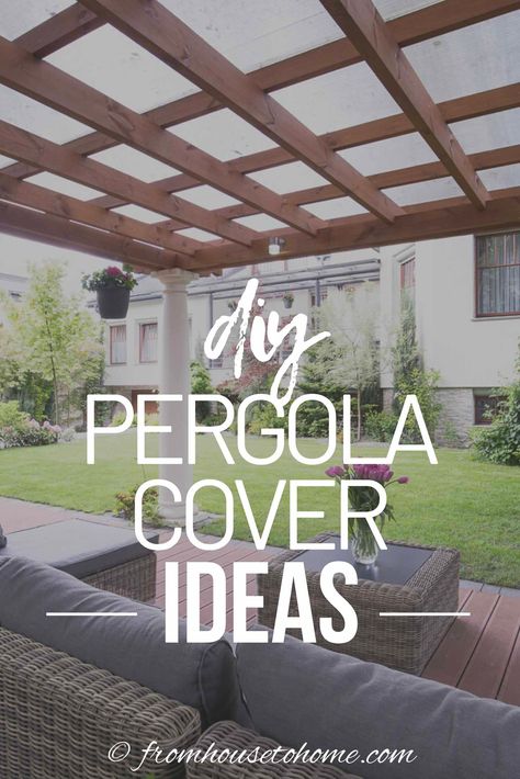 These pergola cover ideas include roof panels, canopies and plants which can all provide shade for your patio or deck. A great addition to your landscaping structures. #fromhousetohome   #decks #patios #gardenstructures #gardening #gardeningideas Pergola Cover Ideas, Summer Hangout Spot, Summer Hangout, Pergola Cover, Retractable Pergola Canopy, Outdoor Covered Patio, Farmhouse Patio, Hangout Spot, Retractable Pergola