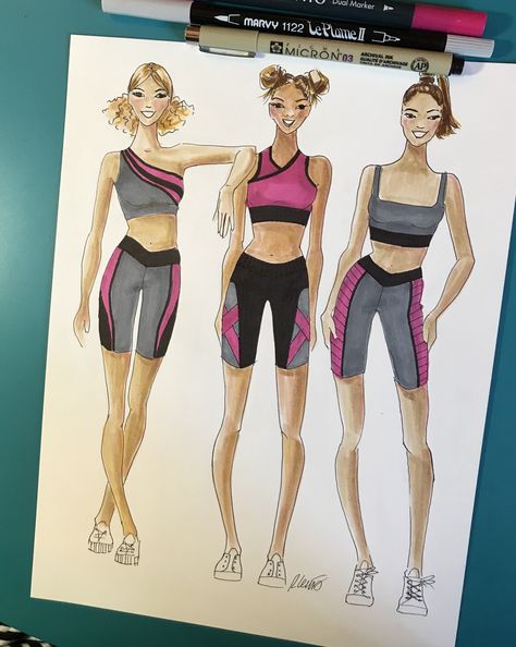 Fashion Illustration by Robyn Lewis Gym Wear Illustration Sketch, Sportswear Fashion Illustration Sketches, Sport Fashion Illustration, Fashion Illustration Sportswear, Sports Wear Sketch, Suit Illustration Fashion Sketches, Sports Wear Illustration Sketch Women, Sportswear Illustrations, Activewear Illustration