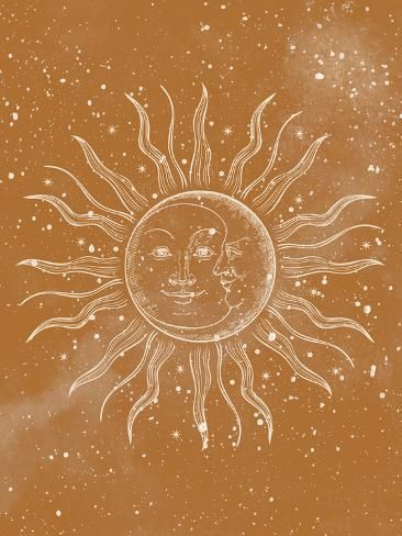 size: 12x9in Art Print: Sun Moon by Kimberly Allen : Sun Aesthetic Painting, Sun And Moon Wall Painting, Sun And Moon Art Aesthetic, Sun Wall Painting, Sun Symbolism, 70s Artwork, Procreate Designs, Sun Element, Pottery Sun