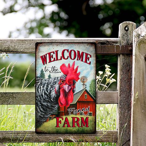 Restaurant Vintage, Chicken Signs, Metal Chicken, Retro Kunst, Funny Farm, Garage Cafe, Vintage Restaurant, Farm Signs, Vintage Tin Signs