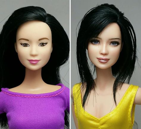 Artist Repaints Dolls In A More Realistic Way Doll Repaint Tutorial, Doll Face Paint, Bolo Barbie, Custom Barbie, Sometimes People, Barbie Makeup, Barbie Outfits, Barbie Hair, Barbie Diy