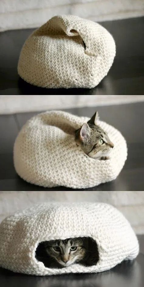 Diy Crochet Cat Bed, Katt Hus, Cat Bed Pattern, Cat Pod, Kat Haken, Kat Diy, Crochet Cat Bed, Chat Diy, Chat Crochet