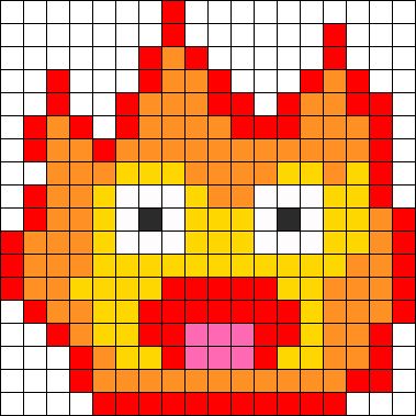 Calcifer Perler Bead Pattern | Bead Sprites | Characters Fuse Bead Patterns Perler Beads Howls Moving Castle, Anime Bead Patterns, Calcifer Perler Beads, Diy Calcifer, Perler Bead Anime Patterns, Howls Moving Castle Perler Bead, Calcifer Perler, Howls Moving Castle Pixel Art, Calcifer Pixel Art