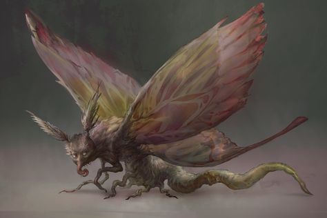 Butterfly Monster Art, Moth Monster Art, Moth Monster, Evil Butterfly, Insect Creature, Giant Moth, Creatures Art, Dnd Monsters, Monster Concept Art