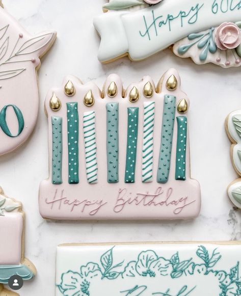 25th Birthday Cookies Decorated, Balloon Cookies Decorated, Sugar Cookie Designs Birthday, Birthday Sugar Cookies Decorated, Birthday Candle Cookies, Candle Sugar Cookies, Birthday Sugar Cookies, Balloon Cookies, Happy Birthday Cookie