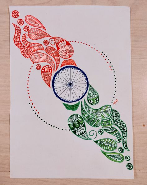 Indian Flag Painting Ideas, Indian Flag Mandala Art, Happy Republic Day Drawing, Republic Day Mandala Art, Independence Day Border Design, Indian Flag Drawing Ideas, Republic Day Painting Ideas, Republic Day Sketch, Happy Independence Day India Drawing