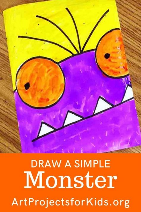 Monster Art Projects For Kids, Art Projects Easy, Directed Drawing Kindergarten, Halloween Art Lessons, Adaptive Art, Primary School Art, Holiday Art Projects, First Grade Art, Kindergarten Art Lessons