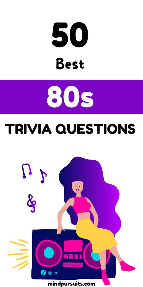 Relive the iconic decade with the "50 Best 80s Trivia Questions." Test your knowledge of 80s music, movies, and pop culture. Perfect for trivia nights and 80s enthusiasts! #80sTrivia #TriviaQuestions Trivia Games For Groups, 80s Trivia With Answers, 80s Music Trivia, 80s Trivia, Tv Trivia, Memory Test, 80's Party, Music Trivia, Trivia Night