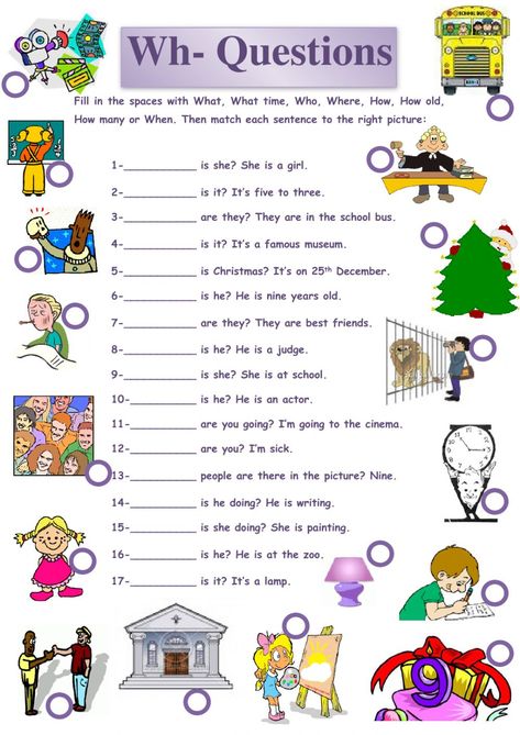 Wh Questions Kids, Wh Questions Exercises, Grammar For Kids, English Worksheet, English Exercises, English Grammar Worksheets, Wh Questions, English Worksheets For Kids, Kids English