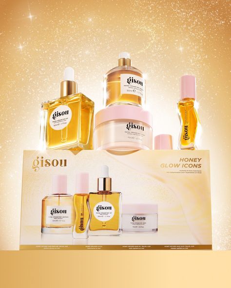 Honey Glow Icons Gift Set | Gisou Healthy Shiny Hair, Shiny Lips, Hair Care Brands, Bee Garden, Perfume Samples, Hair Perfume, Lip Hair, Hair Essentials, Damaged Hair Repair